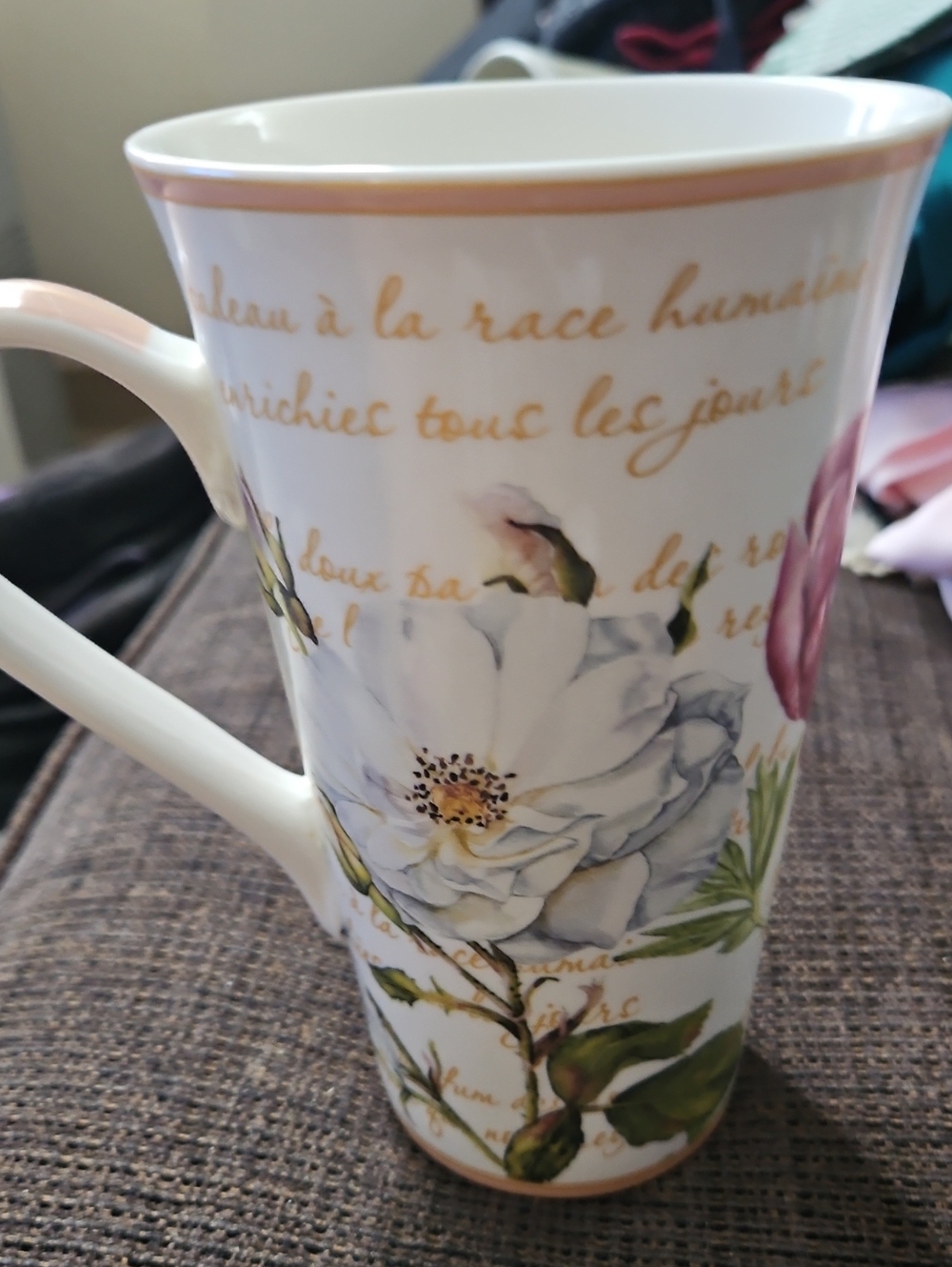 Kent Pottery Peach And White Floral Coffee Tea Mug